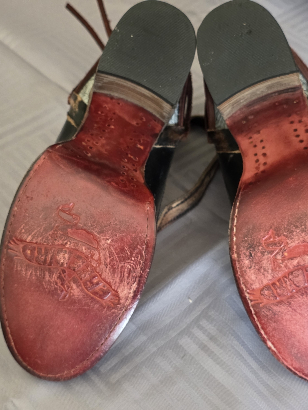 WORN ONCE. Freebird by Steven Black Leather Pumps with Brown Distressed Straps - Picture 2 of 3